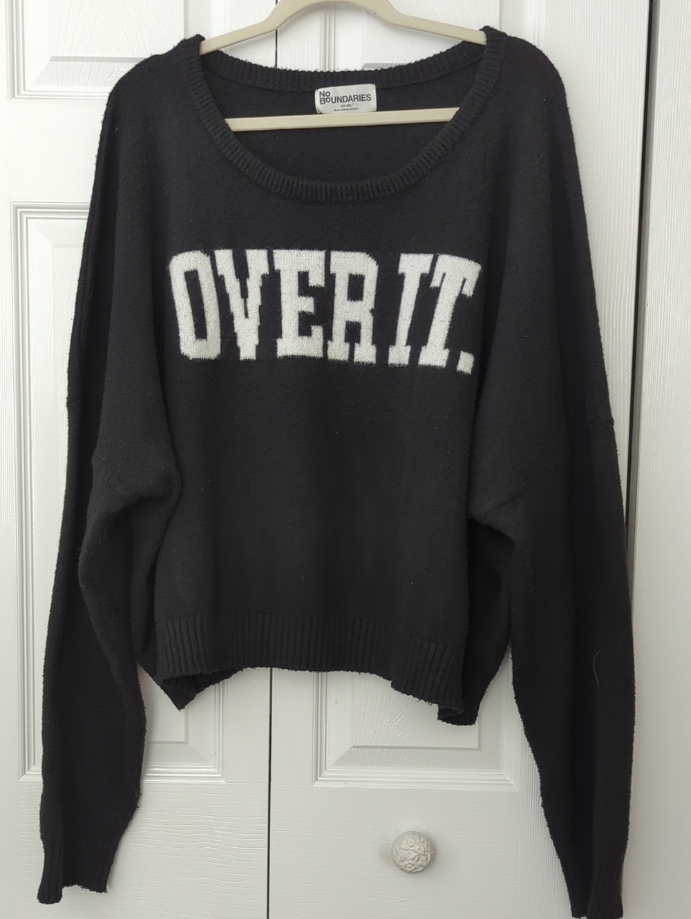 ~NO BOUNDARIES~ CROPPED "OVER IT." BLACK SWEATER-XXL